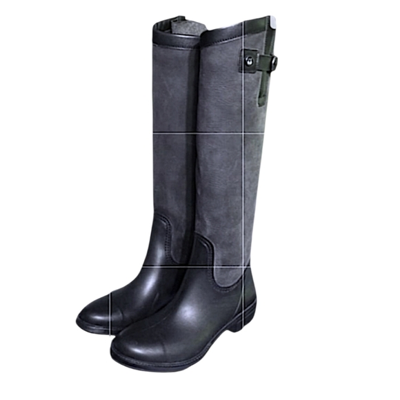 ,DUO BOOT. BLACK & GREY LEATHER Knee-High  HEAVY DUTY Rain Boots, Size 7.5  NEW - Picture 2 of 16